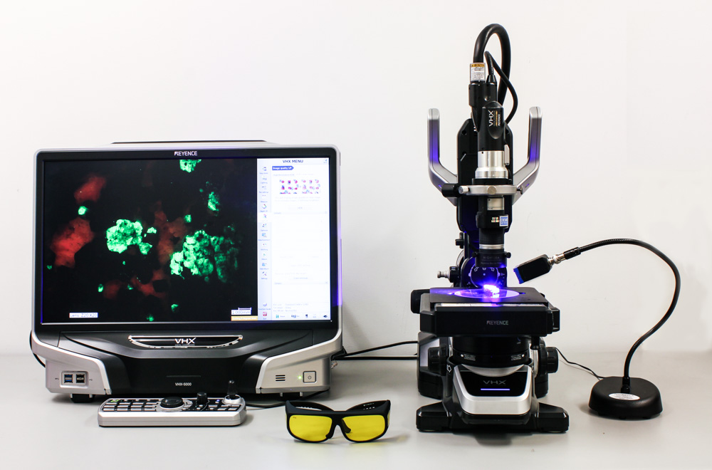 Fluorescent mineral sample imaged with the Keyence + NIGHTSEA systems